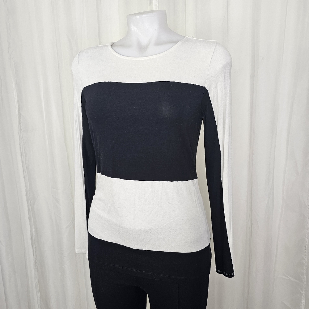 Zenergy By Chico's Black White Colorblock Zip Back Long Sleeve Tee 00=XS